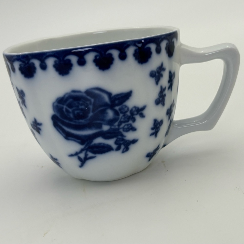 Vintage Flow Blue Floral/Rose Porcelain Teacup